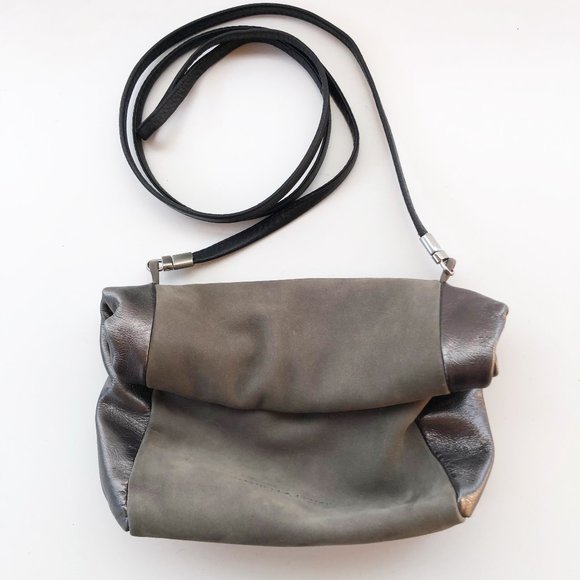 ROLLED CROSSBODY MINI BAG DANIELLA LEHAVI GREY SUEDE GUNMETAL